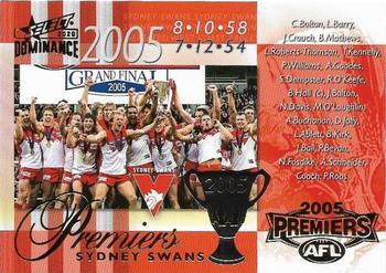 2020 Select Dominance - AFL / VFL Premiership Commemorative #PC111 2005 Sydney Swans Front